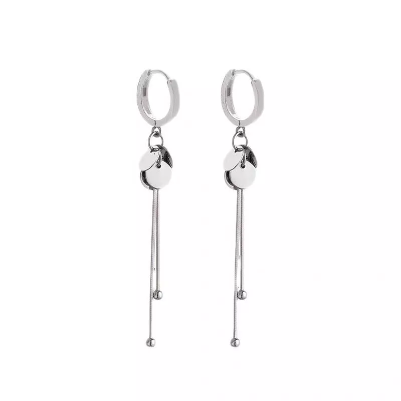 S925 Sterling Silver Disc Tassel Hoop Drop Earrings