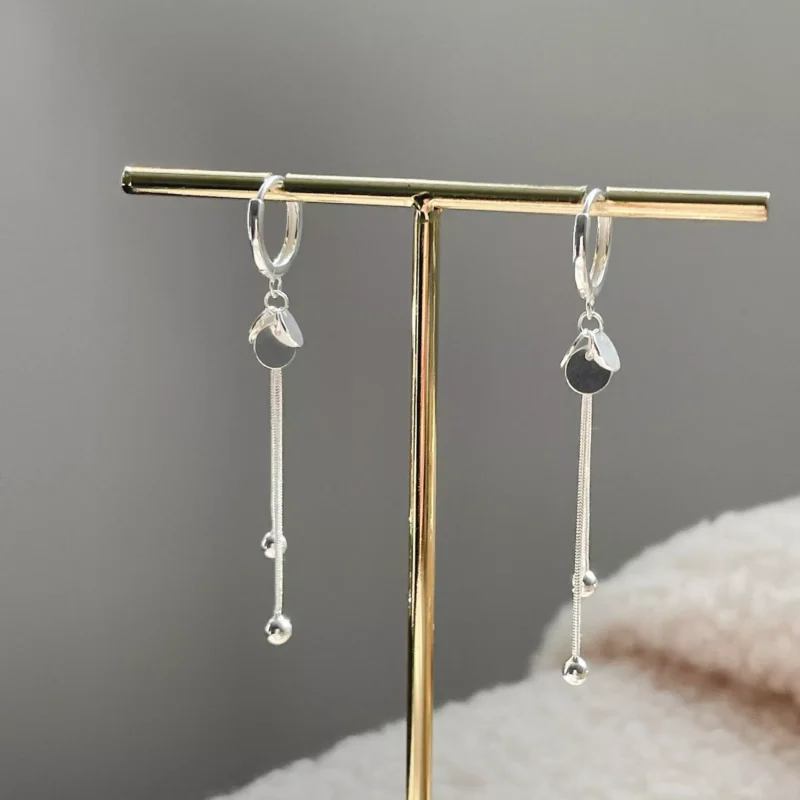 S925 Sterling Silver Disc Tassel Hoop Drop Earrings