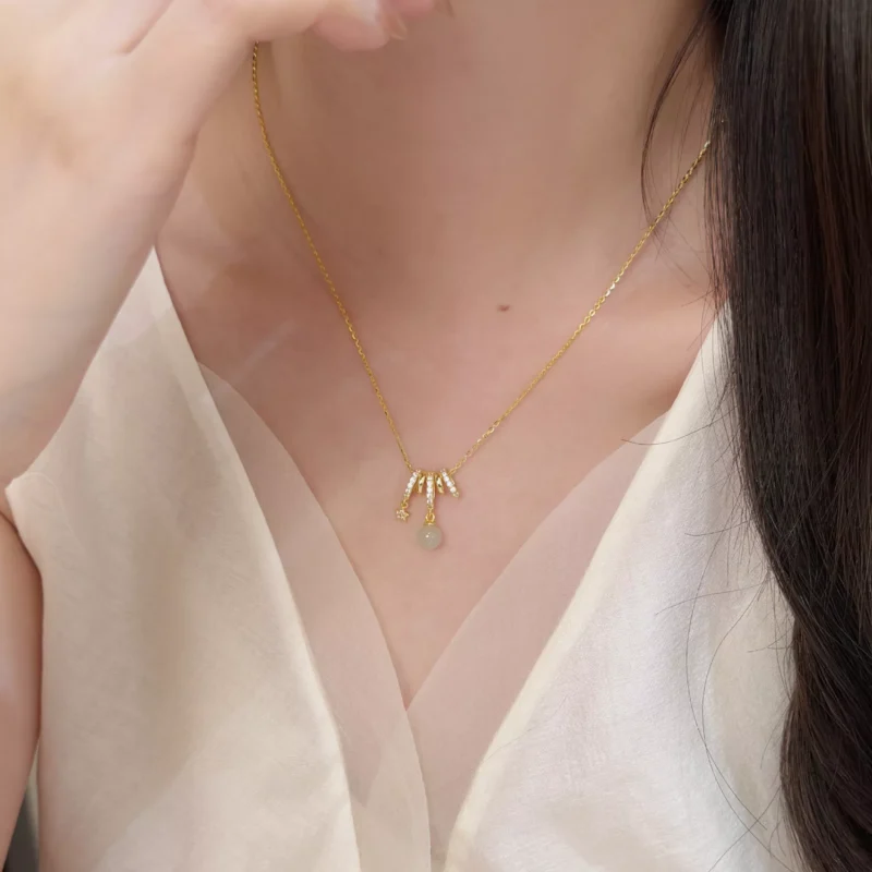 S925 Hetian Jade Star Zircon Pendant Necklace