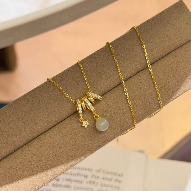 S925 Hetian Jade Star Zircon Pendant Necklace