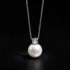 Fine Silver Simple Pearl Zircon Pendant Necklace for Women