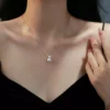 Fine Silver Simple Pearl Zircon Pendant Necklace for Women