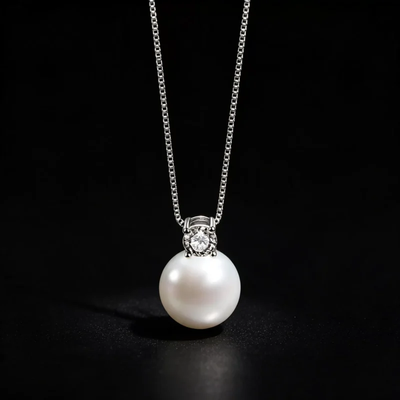 Fine Silver Simple Pearl Zircon Pendant Necklace for Women