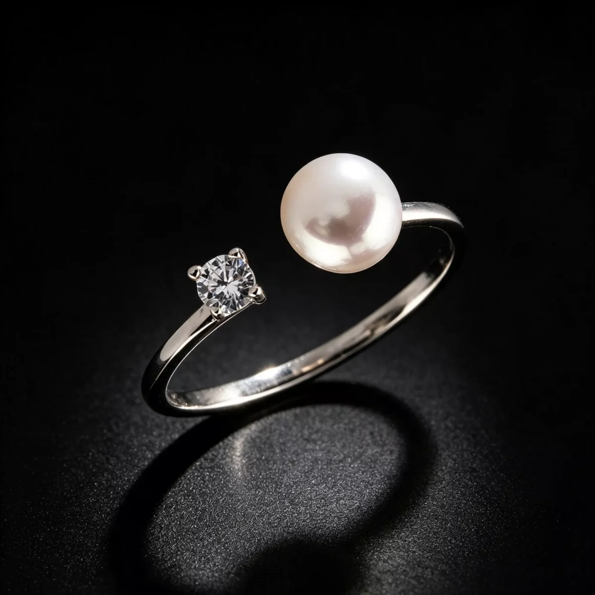 S925 Silver Freshwater Pearl Zircon Adjustable Ring