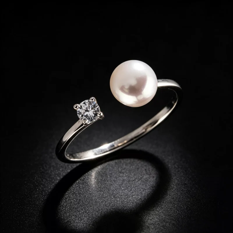 S925 Silver Freshwater Pearl Zircon Adjustable Ring
