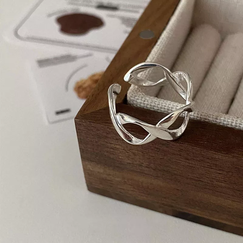 Twist Hollow S925 Sterling Silver Adjustable Open Ring