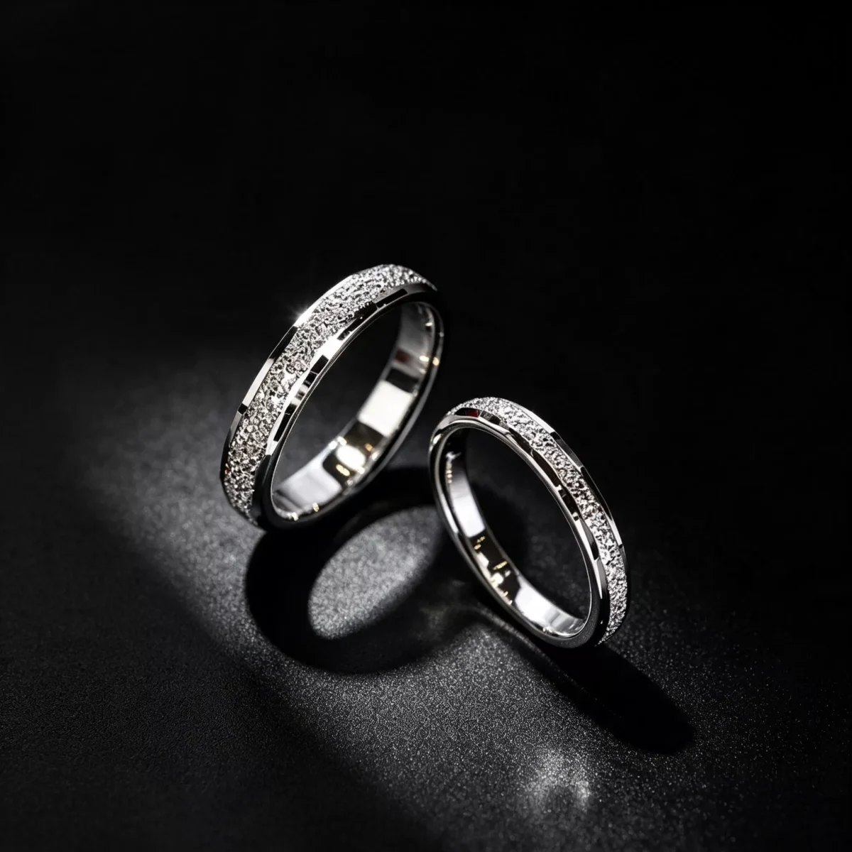 S925 Sterling Silver Frosted Couple Matching Rings