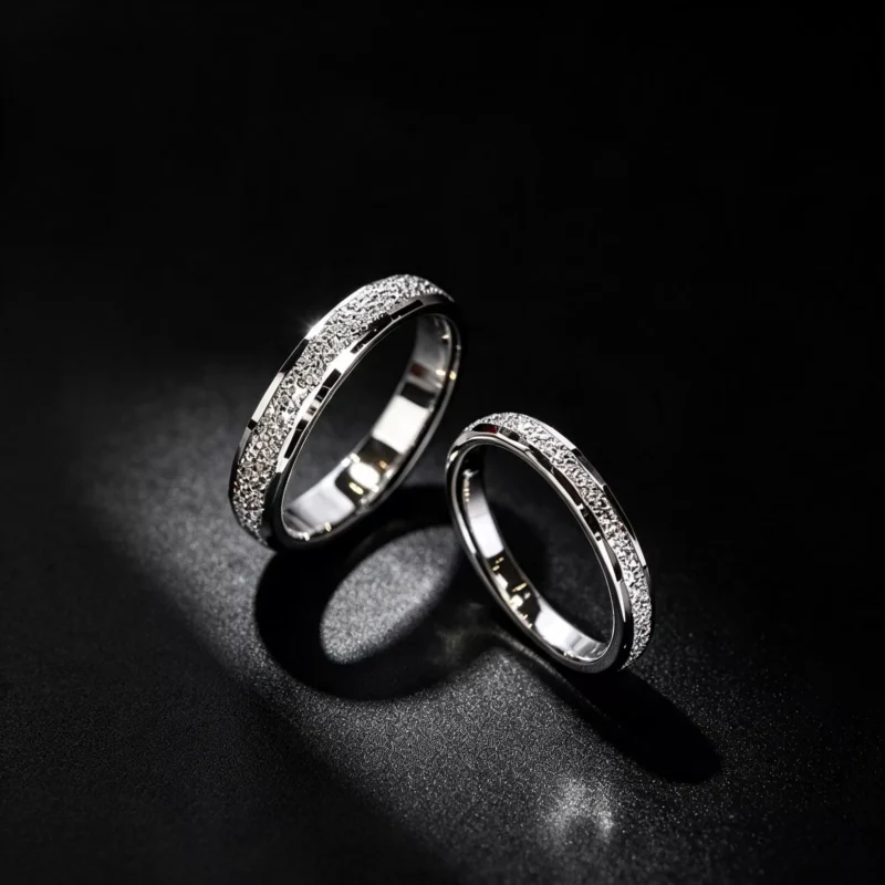S925 Sterling Silver Frosted Couple Matching Rings