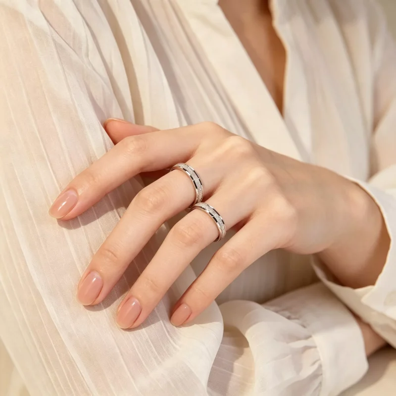 S925 Sterling Silver Frosted Couple Matching Rings