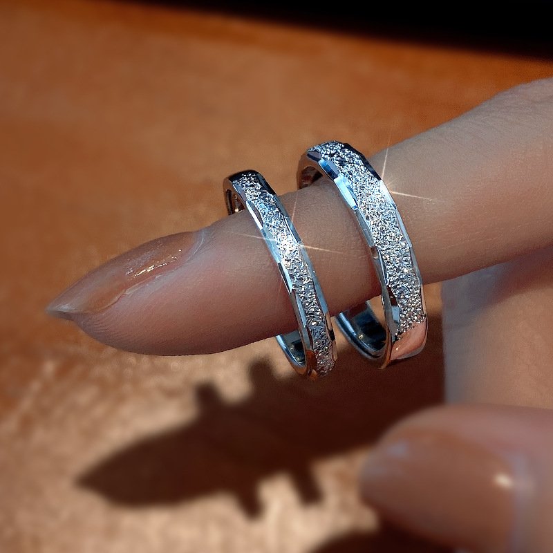 S925 Sterling Silver Frosted Couple Matching Rings