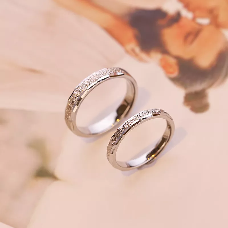 S925 Sterling Silver Frosted Couple Matching Rings