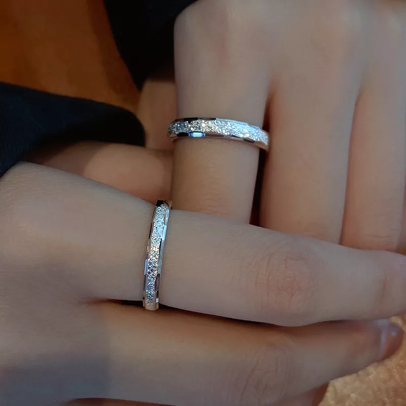 S925 Sterling Silver Frosted Couple Matching Rings
