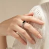 S925 Antique Sterling Silver Chain Ring with Black Onyx