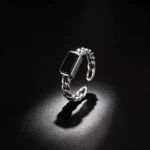 S925 Antique Sterling Silver Chain Ring with Black Onyx