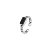 S925 Antique Sterling Silver Chain Ring with Black Onyx
