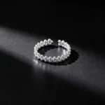S925 Sterling Silver Beaded Open Adjustable Ring
