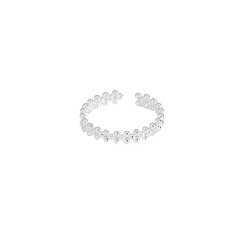 S925 Sterling Silver Beaded Open Adjustable Ring