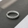 S925 Sterling Silver Beaded Open Adjustable Ring