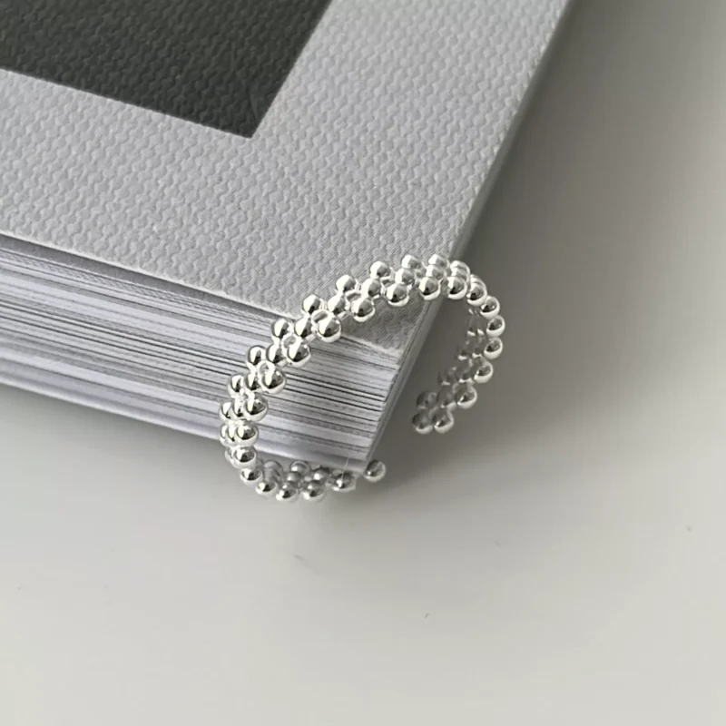 S925 Sterling Silver Beaded Open Adjustable Ring