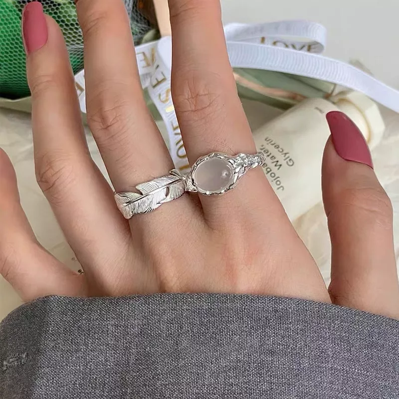S925 Silver Irregular White Agate Open Ring S925 Silver Irregular White Agate Open Ring