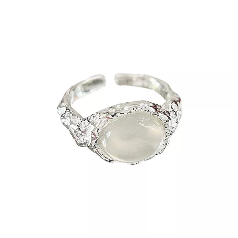 S925 Silver Irregular White Agate Open Ring S925 Silver Irregular White Agate Open Ring