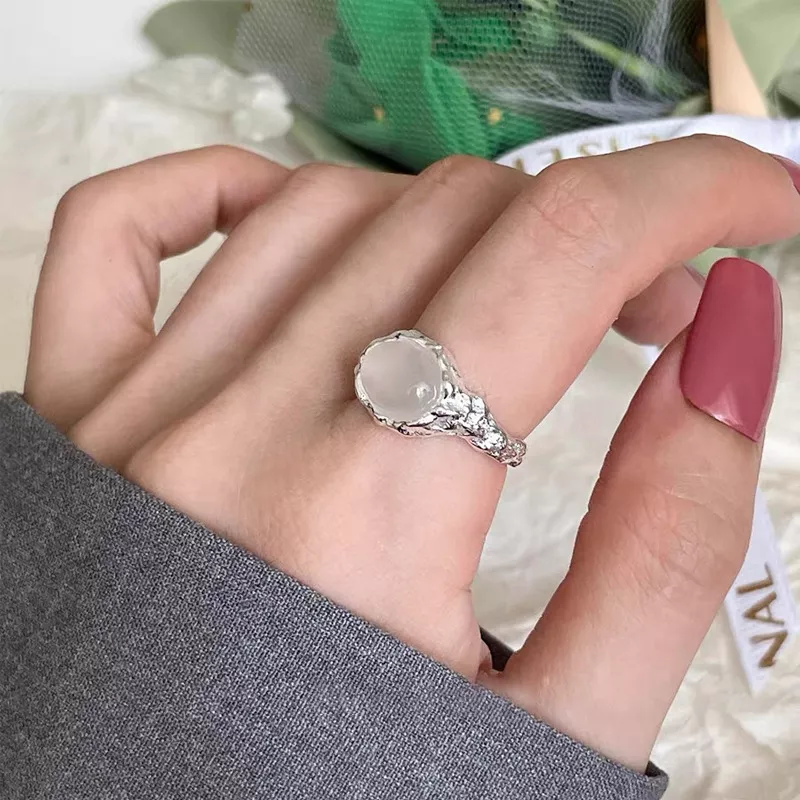 S925 Silver Irregular White Agate Open Ring S925 Silver Irregular White Agate Open Ring