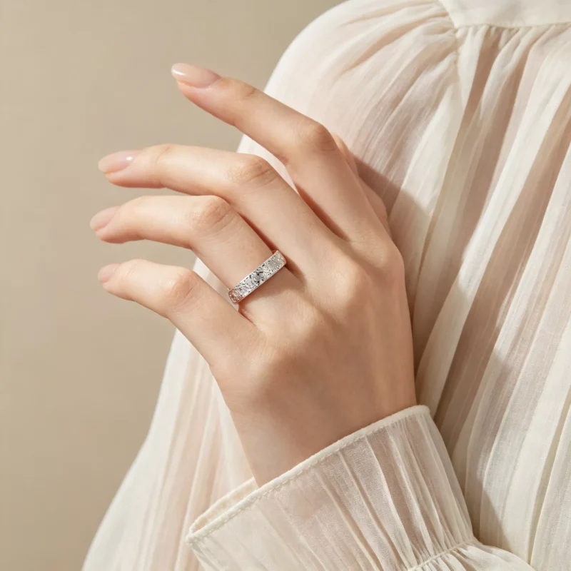S925 Sterling Silver Crushed Ice Open Band Ring
