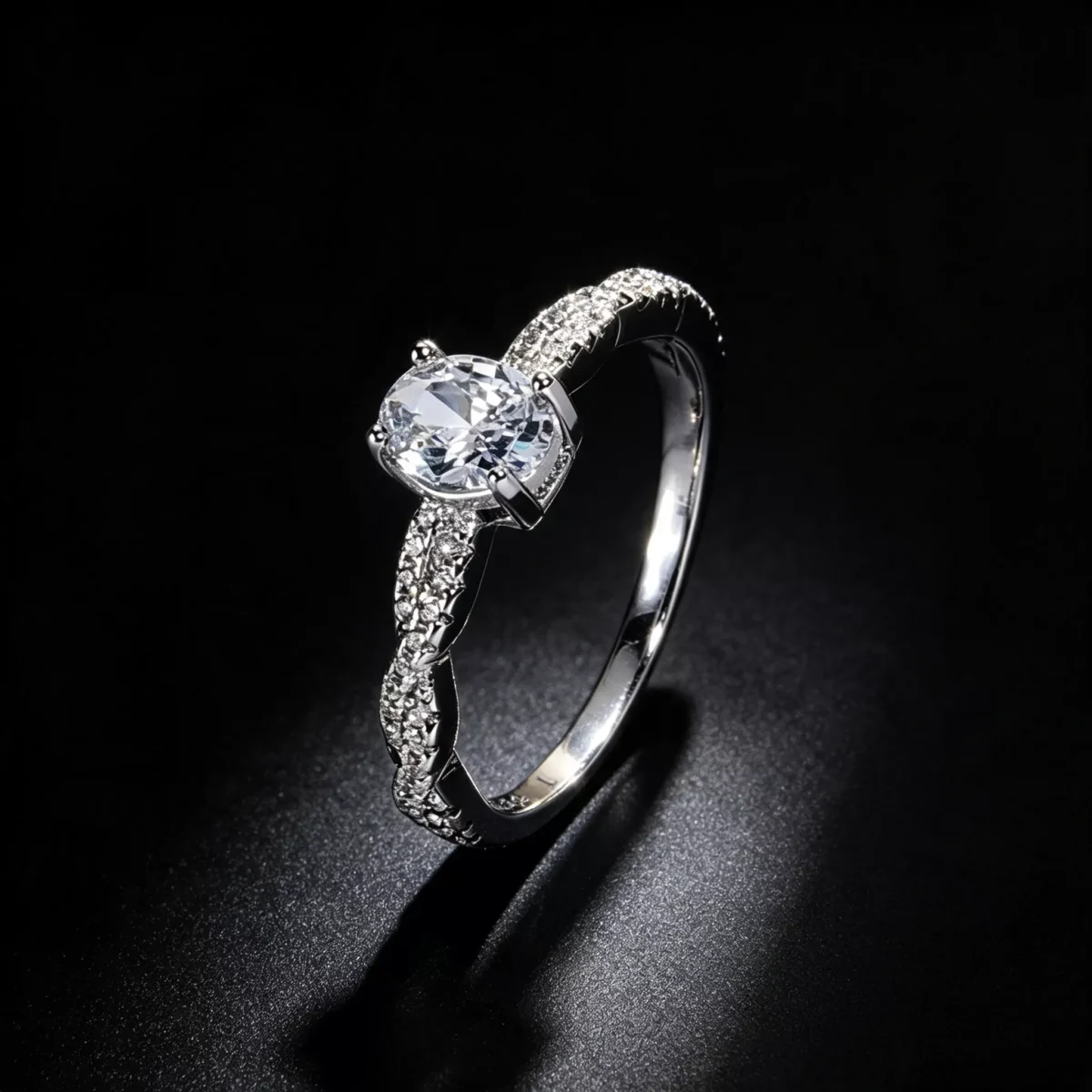S925 Silver Oval Cubic Zirconia Twisted Band Ring