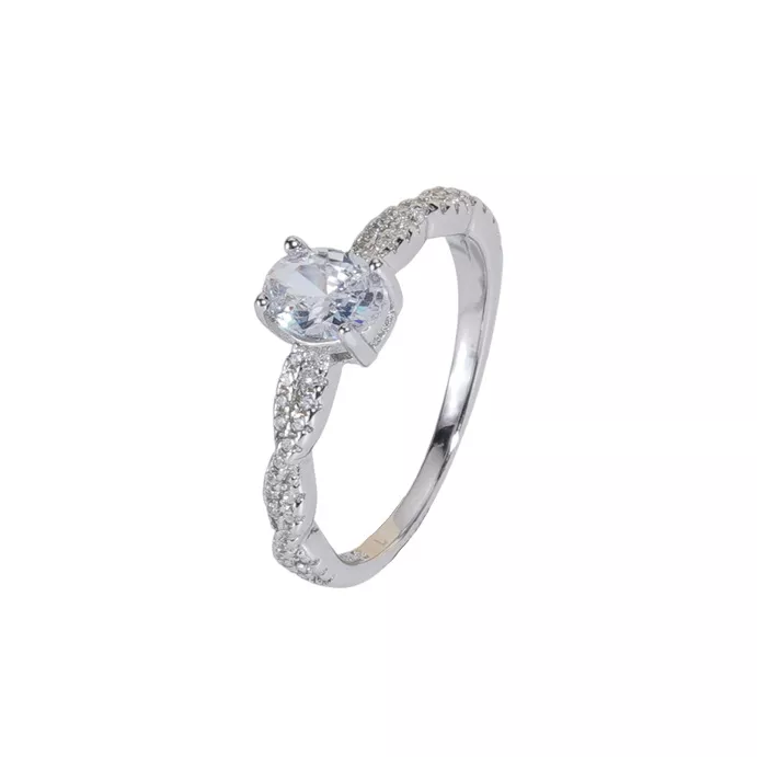 S925 Silver Oval Cubic Zirconia Twisted Band Ring