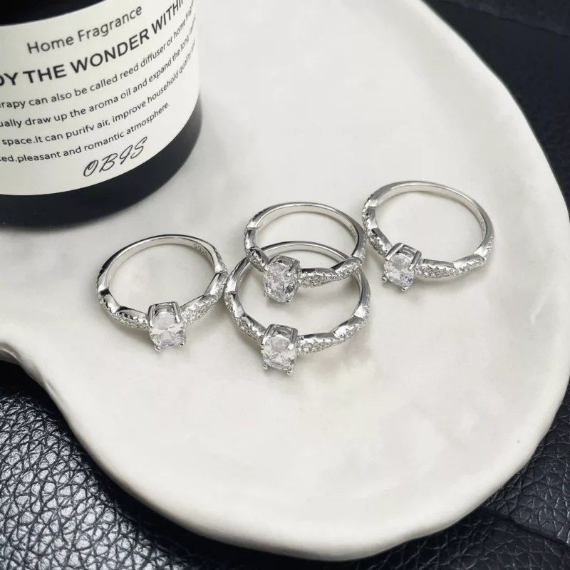 S925 Silver Oval Cubic Zirconia Twisted Band Ring