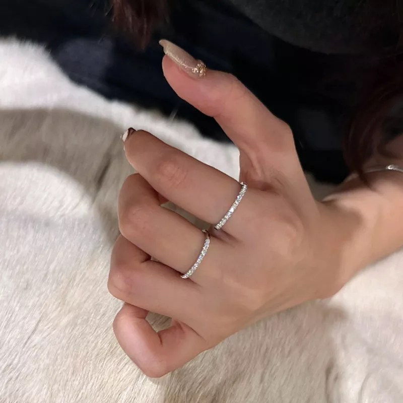 S925 Silver Half Eternity Cubic Zirconia Stackable Ring