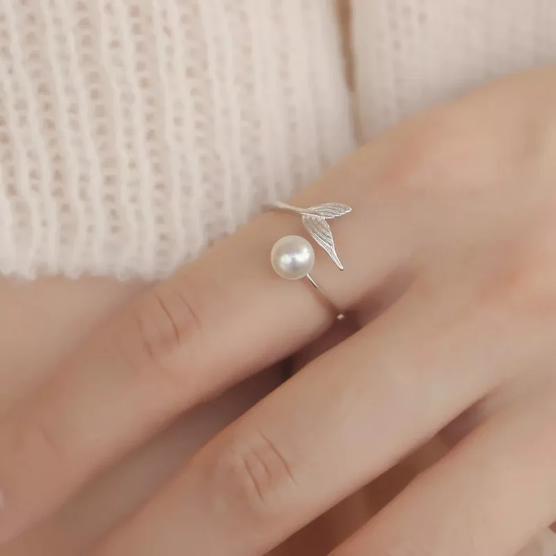 S925 Mermaid Tail Freshwater Pearl Open Ring