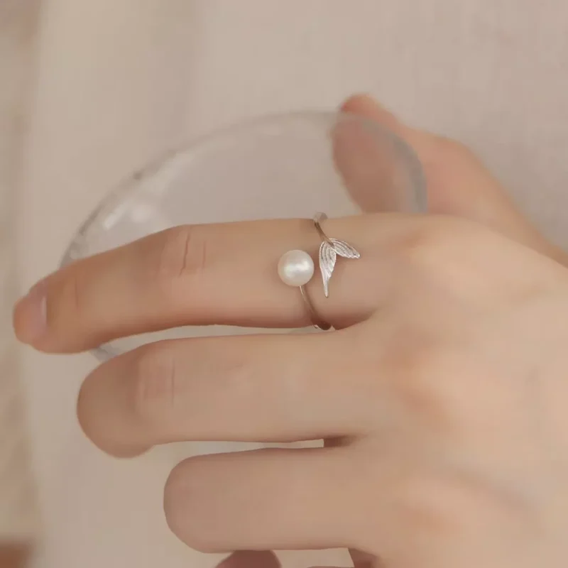 S925 Mermaid Tail Freshwater Pearl Open Ring