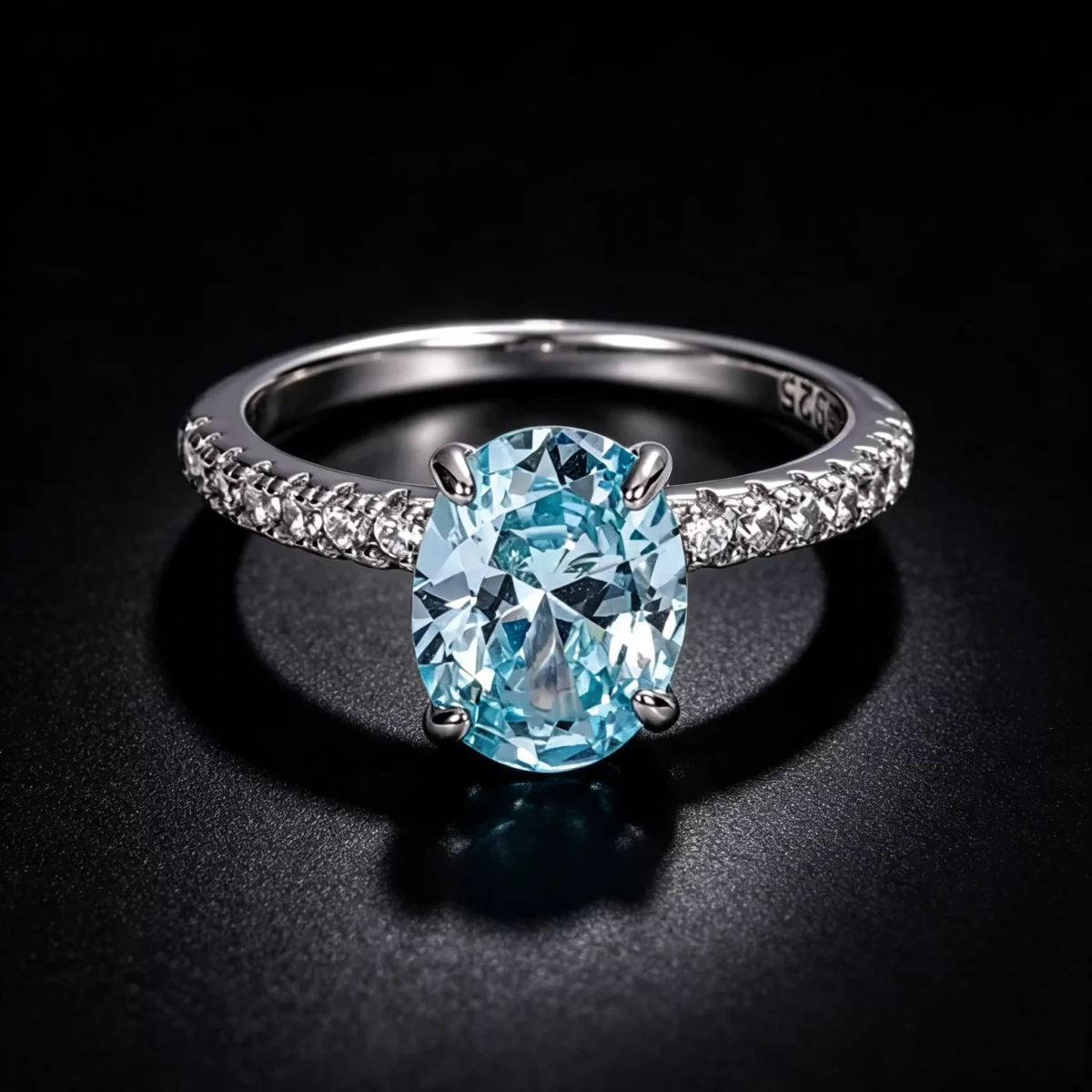 Oval Aquamarine Tone Cubic Zirconia S925 Silver Ring Oval Aquamarine Tone Cubic Zirconia S925 Silver Ring