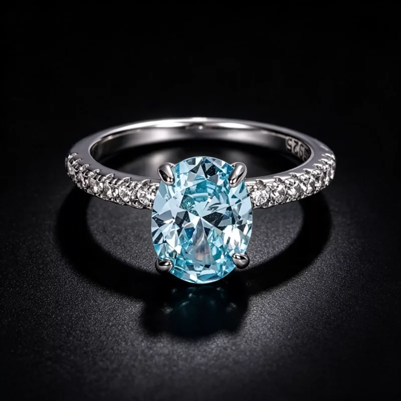 Oval Aquamarine Tone Cubic Zirconia S925 Silver Ring Oval Aquamarine Tone Cubic Zirconia S925 Silver Ring