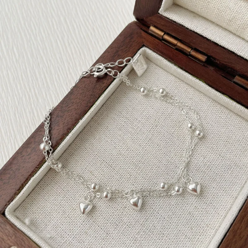 S925 Silver Double‑Layer Heart Charm Bracelet
