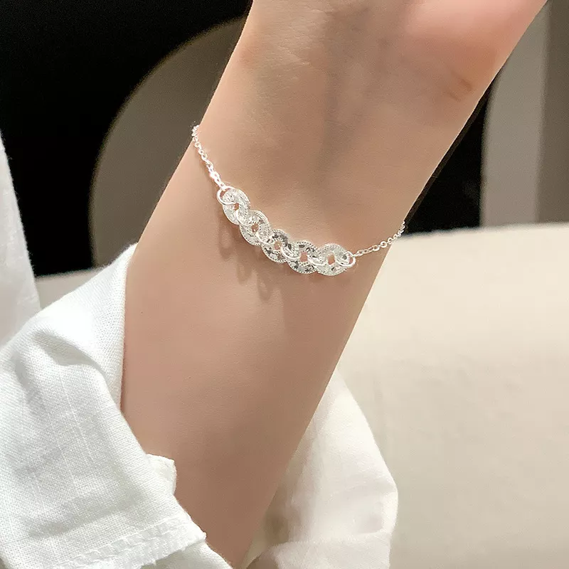 S925 Silver Coin‑Pattern Charm Bracelet