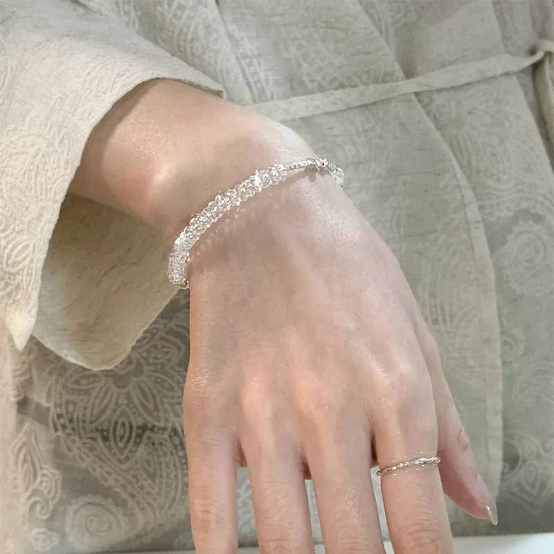 S925 Silver Clear Quartz Beaded Bracelet