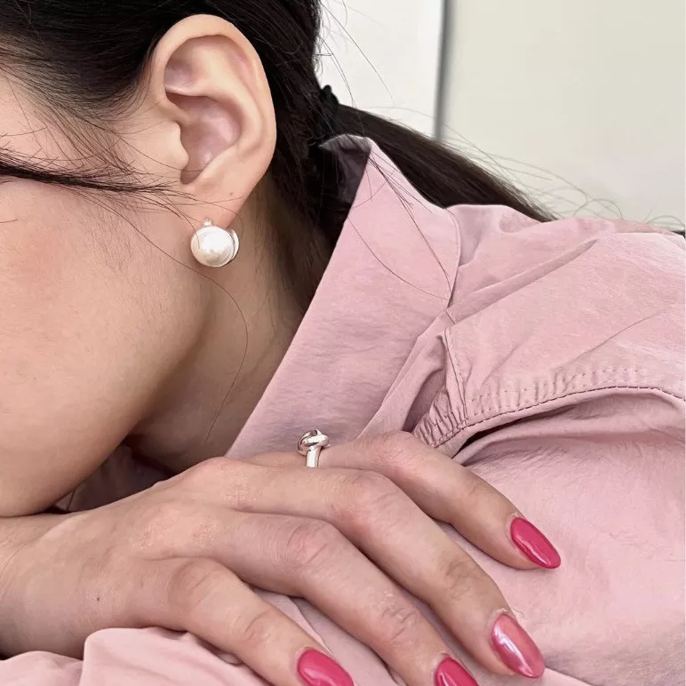 Gold‑Plated S925 Silver Half‑Pearl Huggie Earrings