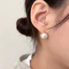 Gold‑Plated S925 Silver Half‑Pearl Huggie Earrings