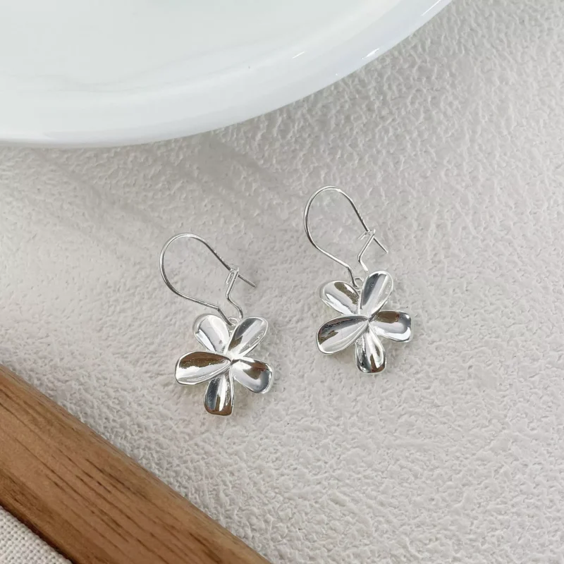 S925 Sterling Silver Flower Hook Drop Earrings