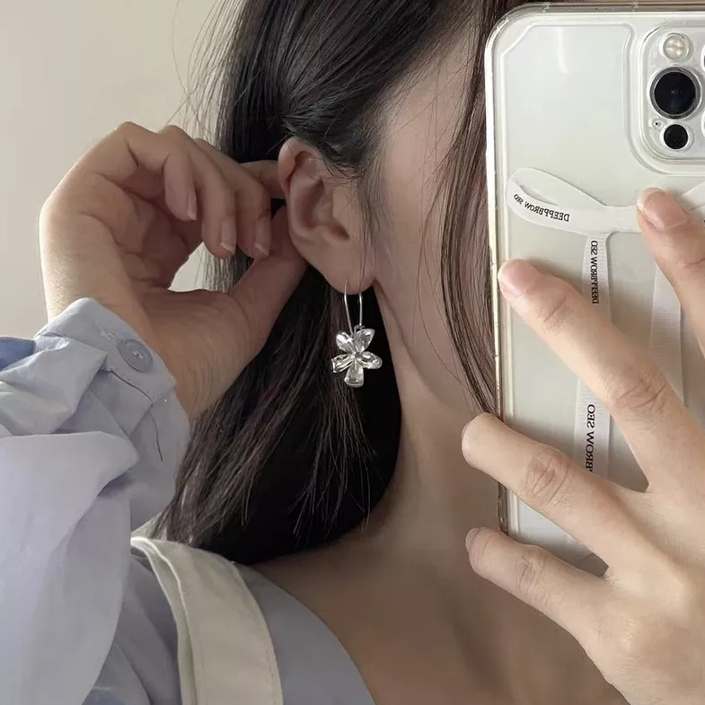 S925 Sterling Silver Flower Hook Drop Earrings