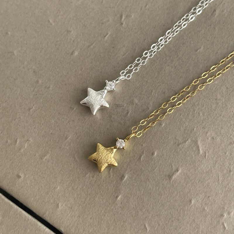 S925 Silver Matte Star Zircon Minimalist Women Necklace