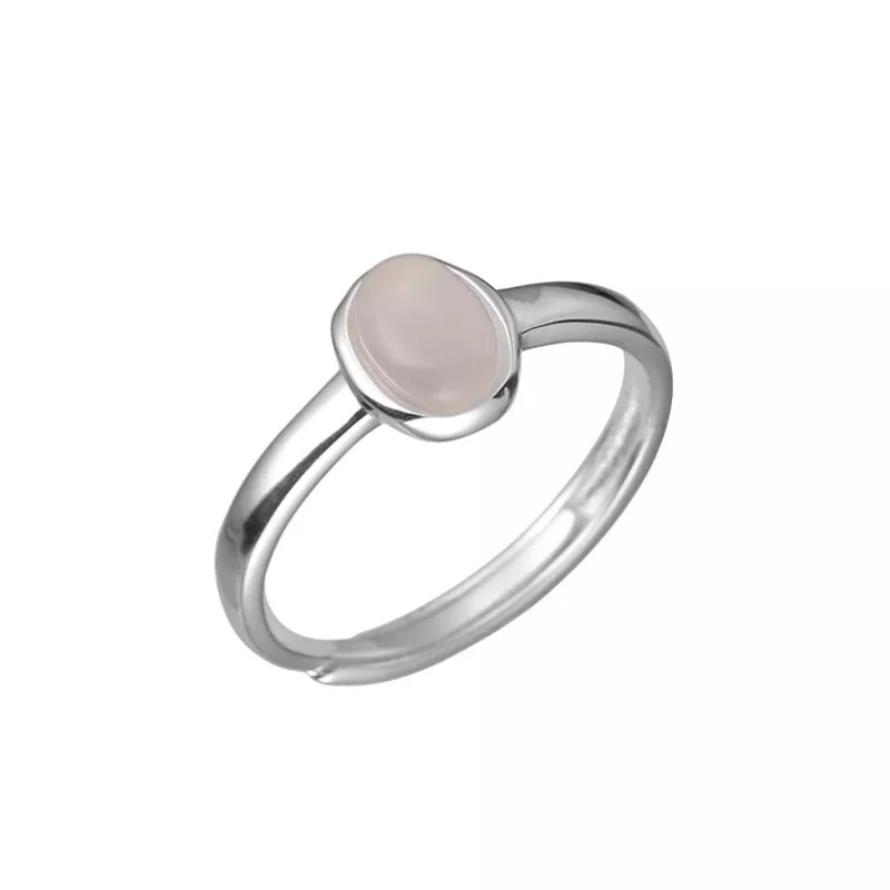 S925 Silver Oval Chalcedony Adjustable Ring
