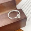S925 Silver Oval Chalcedony Adjustable Ring