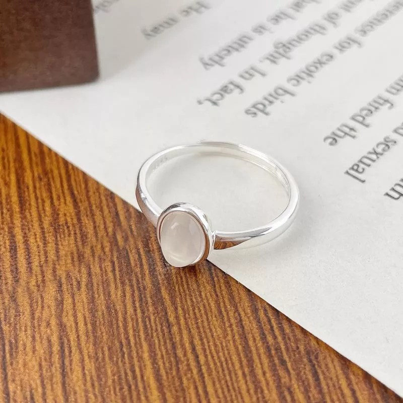 S925 Silver Oval Chalcedony Adjustable Ring