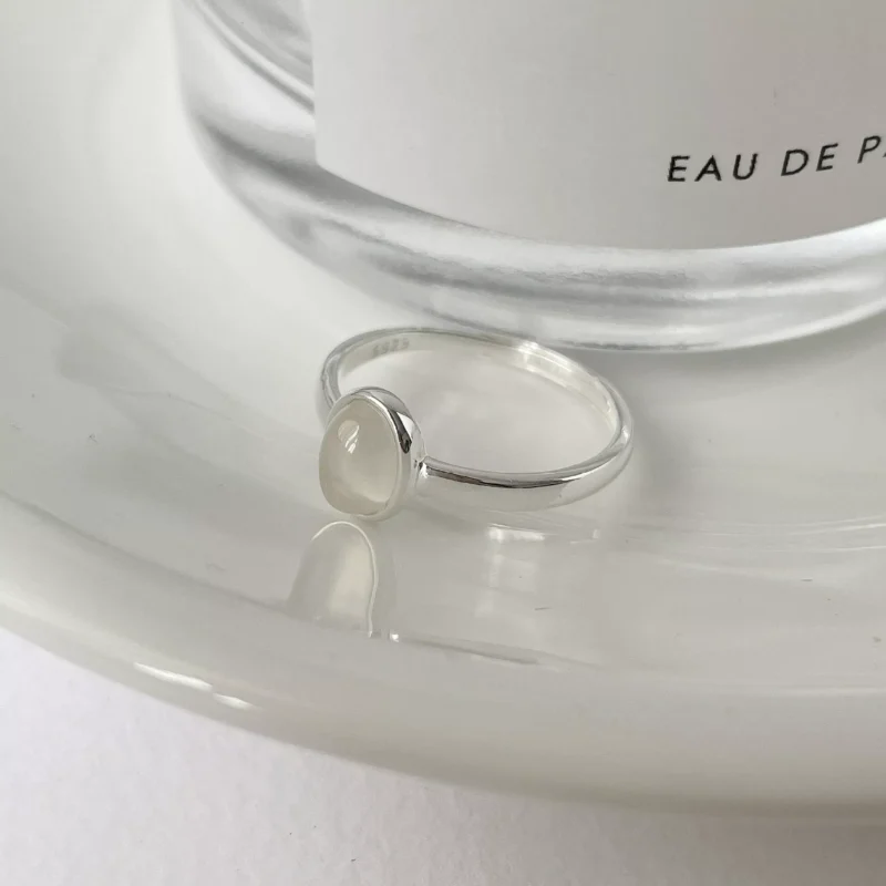 S925 Silver Oval Chalcedony Adjustable Ring