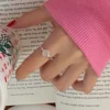 S925 Silver Oval Chalcedony Adjustable Ring