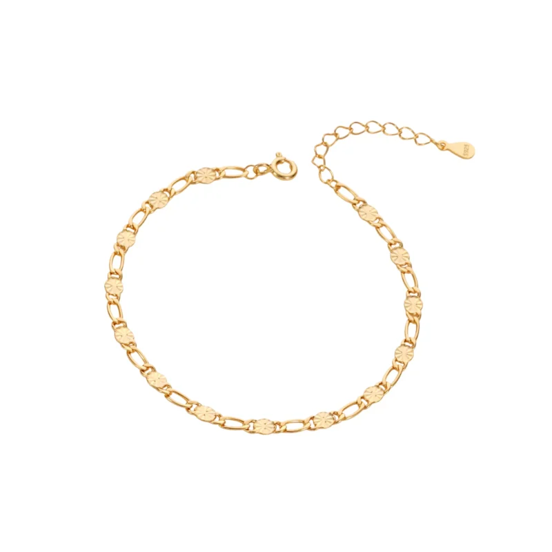 S925 Silver Textured Carved Chain Bracelet