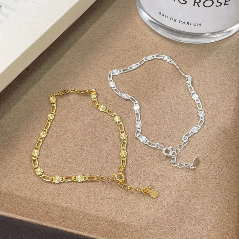 S925 Silver Textured Carved Chain Bracelet